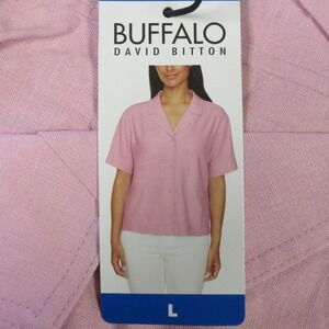 BUFFALO‎ DAVID BITTON Linen Blend Shirt Sz Large Fidji Pink Boxy Top Blouse NWT
